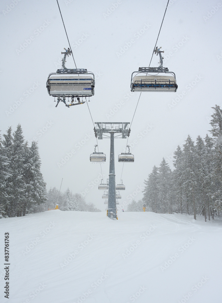 Germany, North Rhine Westphalia, Winterberg, Ski lift in Sauerland area Germany, North Rhine Westphalia, Winterberg, Ski lift in Sauerland area