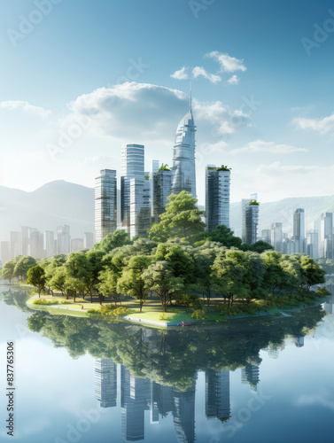 Futuristic Cityscape with Lush Green Park