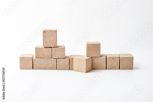 Stack of Light Beige Cubes on White Background