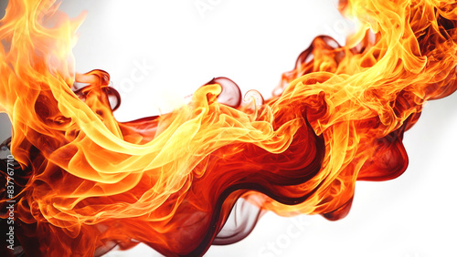 Background and texture of fire flames on a white background with space for text.