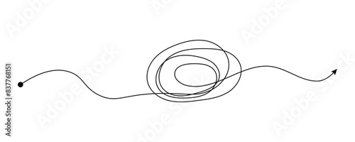 Insane messy line.Set of messy clew symbols connected between them line of symbols with scribbled round element, Freehand drawing. Black and white abstract scribbles, chaos doodles with background.