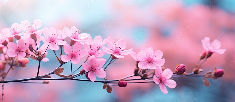 A cluster of tiny pink flowers blooming together, with a bright and colorful appearance against a copy space image. A cluster of tiny pink flowers blooming together, with a bright and colorful appearance against a copy space image.