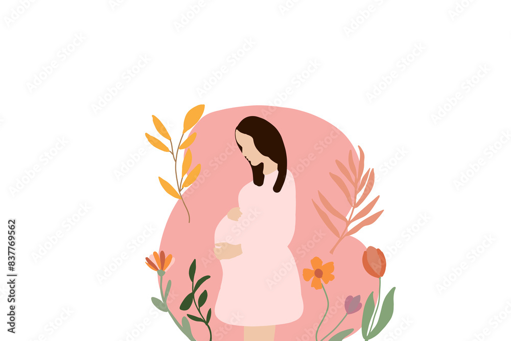 Pregnant woman standing with hands of stomach Pregnant woman standing with hands of stomach