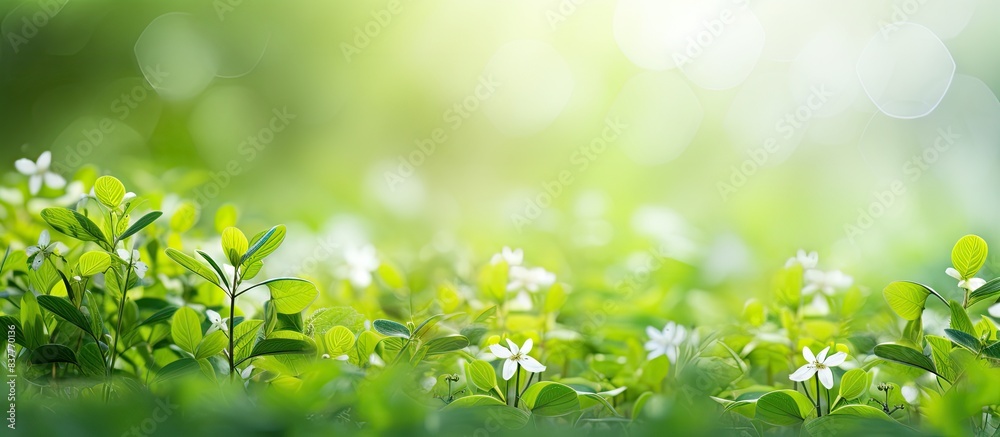 Backdrop of small flowers and green leaves creating a fresh nature scene with a background suitable for a copy space image. Backdrop of small flowers and green leaves creating a fresh nature scene with a background suitable for a copy space image.