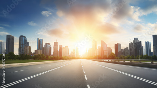 Urban Sunrise Over Empty City Street