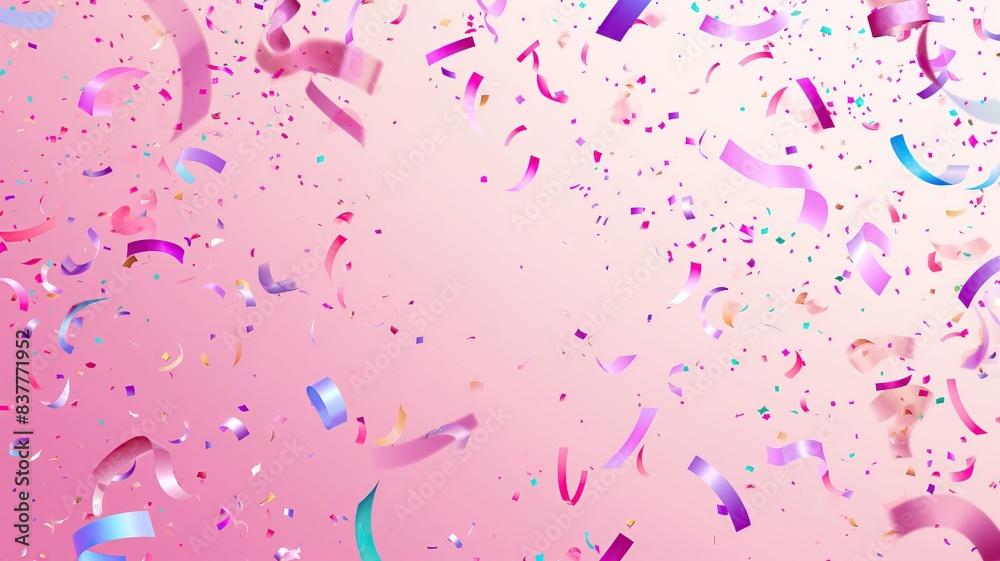 Colorful Confetti Falling on Pink and Purple Background