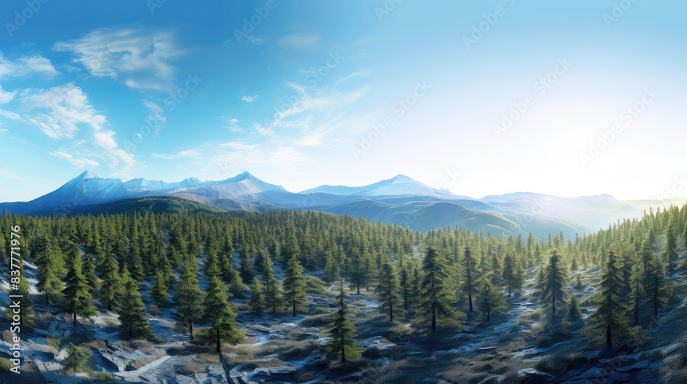 Majestic Mountain Landscape with Pine Trees Majestic Mountain Landscape with Pine Trees