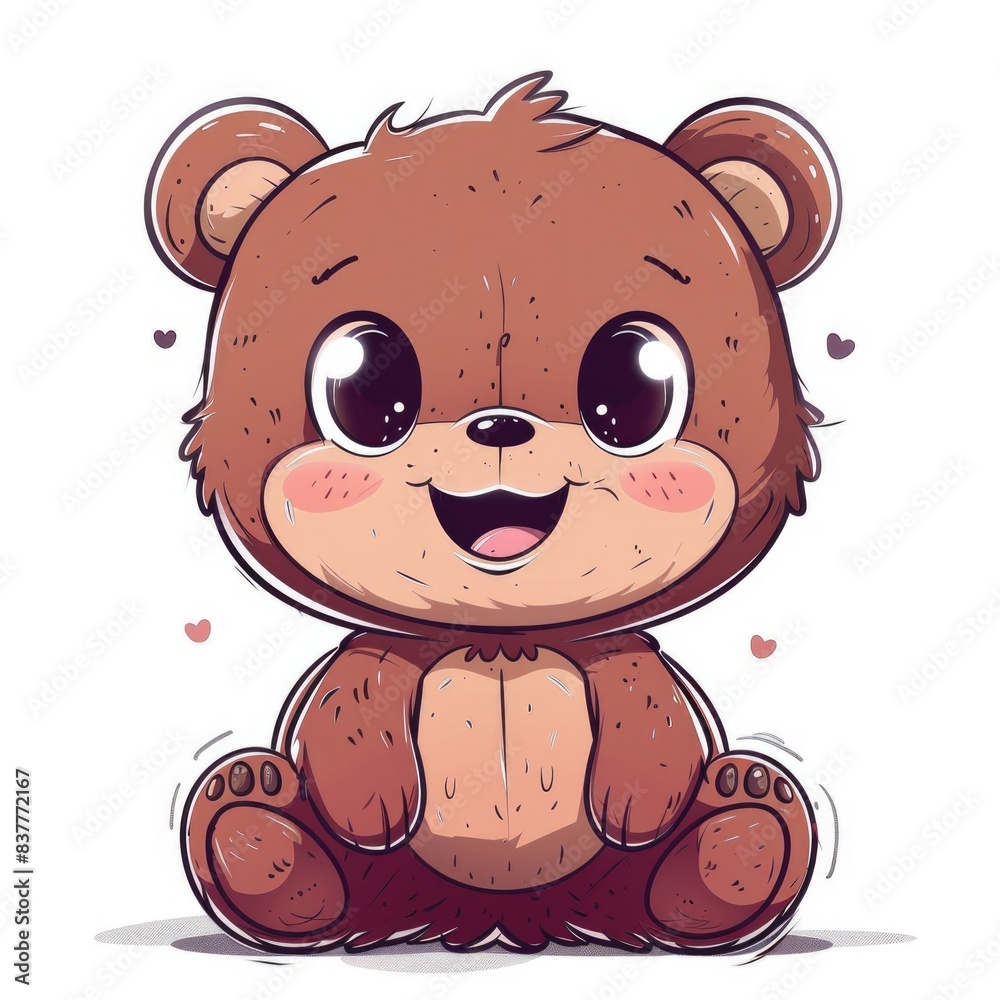 Fototapeta premium Cute little chibi bear picture. Cartoon happy drawn characters