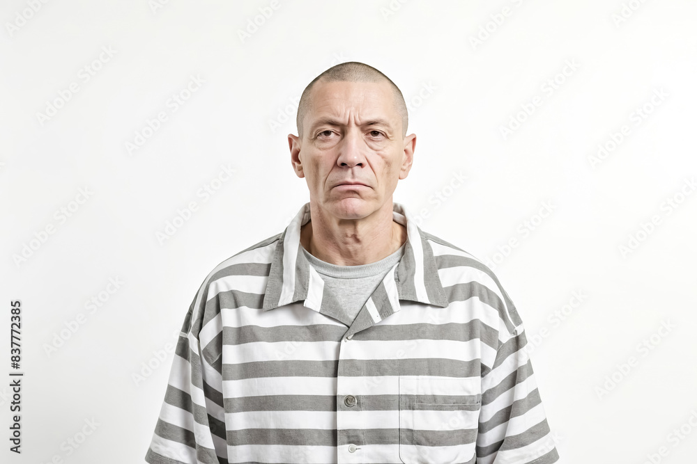 Obraz premium Serious Prisoner in Striped Uniform