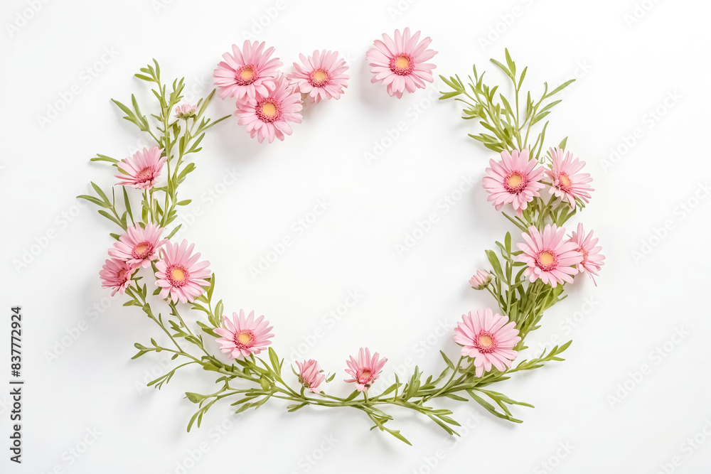 Pink Flower Wreath on White Background Pink Flower Wreath on White Background