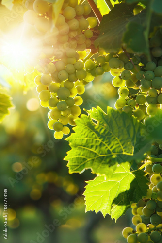 Close-Up of Grape Clusters with Sunlight Filtering Through, Harvest time, a stage in the wine-making process, les vendanges, grape harvesting, a seasonal job.