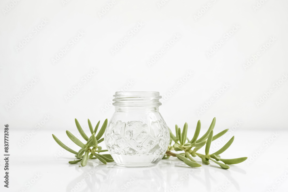 Empty Glass Jar With Greenery On White Background Empty Glass Jar With Greenery On White Background