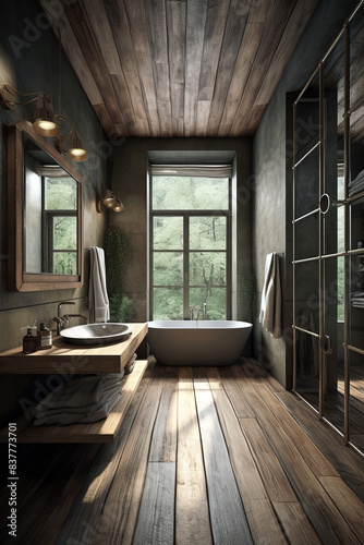 Bathroom interior in a house in Rustic style.