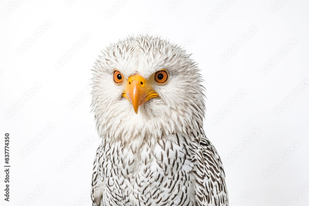 Fototapeta premium Close-up of a white Gyrfalcon with black markings
