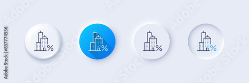 Mortgage line icon. Neumorphic, Blue gradient, 3d pin buttons. Credit tax rate sign. Real estate percent symbol. Line icons. Neumorphic buttons with outline signs. Vector photo