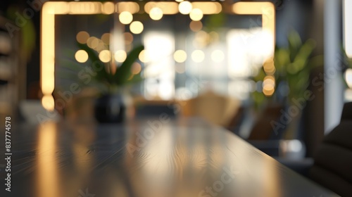 Wallpaper Mural Empty table in modern cafe interior. Blurred background of modern cafe with empty table in foreground, perfect for product placement or creating cozy atmosphere. Torontodigital.ca