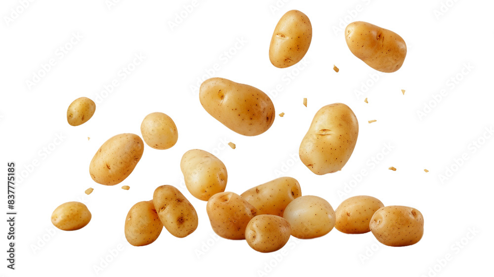 Obraz premium Falling potatoes isolated on transparent background