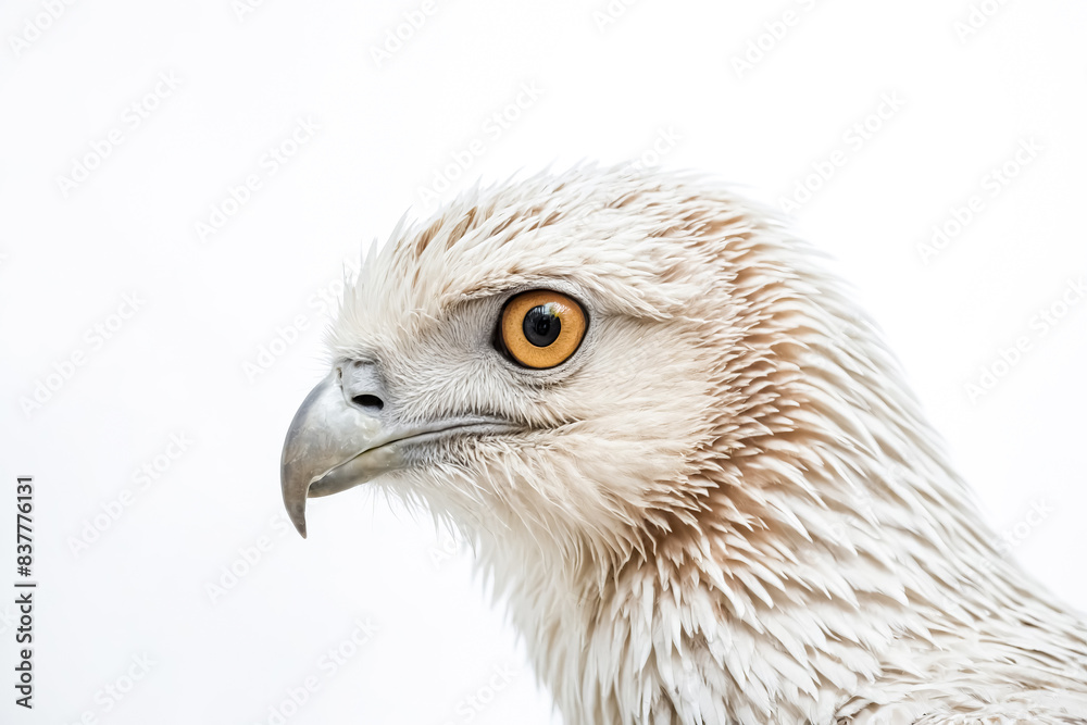 Close-up Portrait of a White Eagle with a Bright Yellow Eye