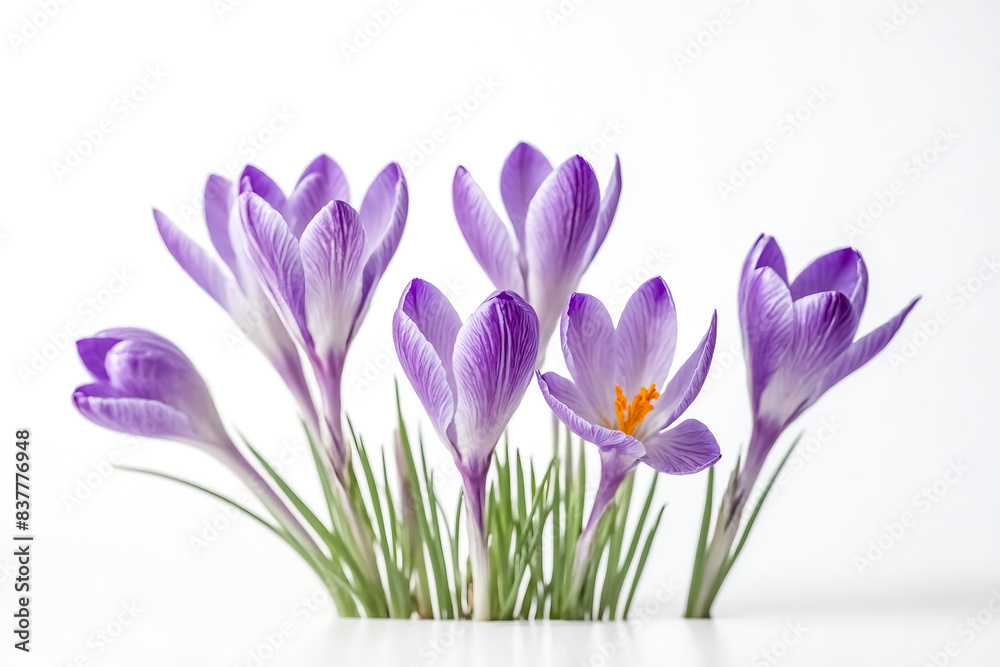 Purple Crocus Flowers on White Background Purple Crocus Flowers on White Background