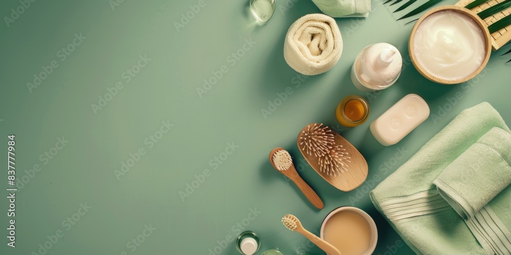 Day Spa Essentials on Green Background