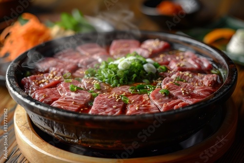 Shabu-Shabu - Thin slices of beef and vegetables cooked in a pot of boiling water and served with dipping sauces