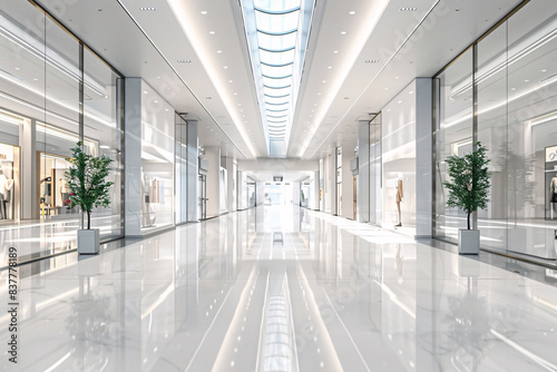 A large, empty shopping mall with a lot of glass windows