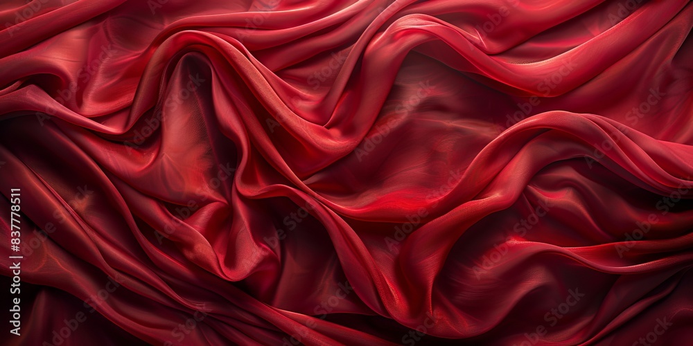 Obraz premium Red Textile with Wrinkles and Folds. Colorful Luxury Surface Background.