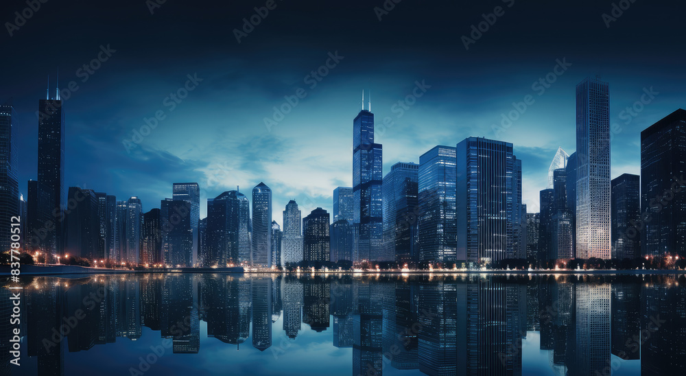 Fototapeta premium Illuminated Modern Cityscape at Night