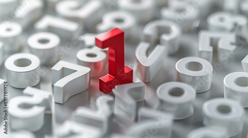 red number one standing among other white lying numbers, concept of contrast and uniqueness