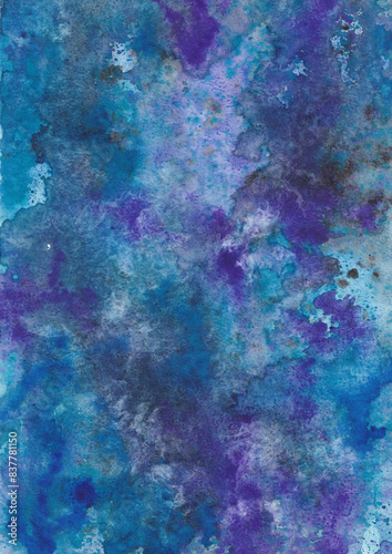 Abstract blue violet black watercolor stains