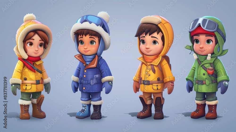 Children with cute cartoon realistic clothes dressed in winter Children with cute cartoon realistic clothes dressed in winter