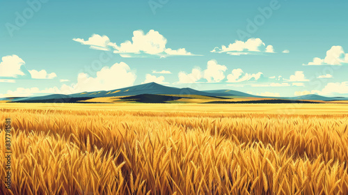 a minimalist vector illustration of a vast field of wheat, farmland harvest background
