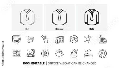 Shuttle bus, Finance calculator and Ice cream line icons. Pack of Saving money, Wallet, Car service icon. Move gesture, Fingerprint, Chemical formula pictogram. Headphones. Line icons. Vector
