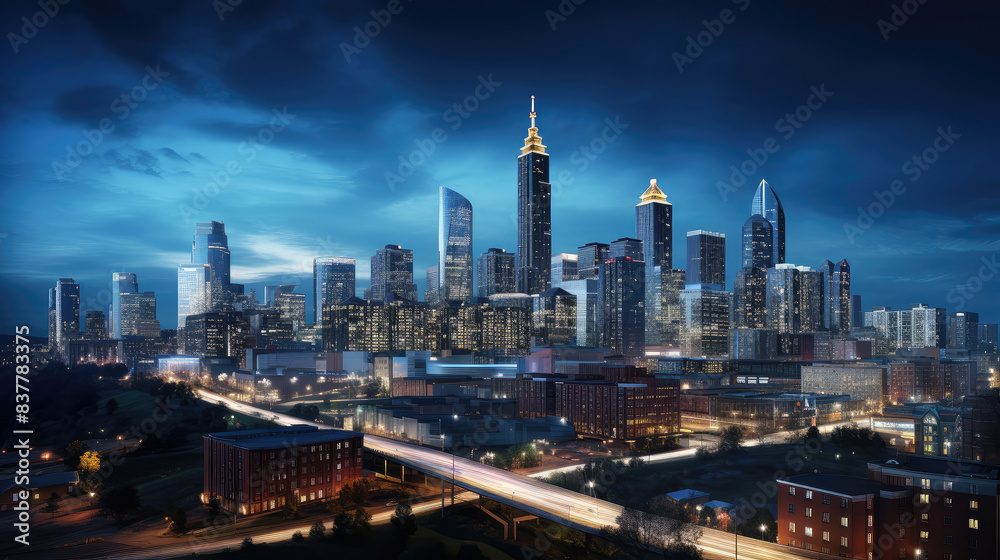 Naklejka premium Illuminated City Skyline at Night