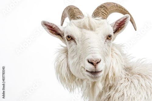 Close-up portrait of a white goat with horns © Rysak
