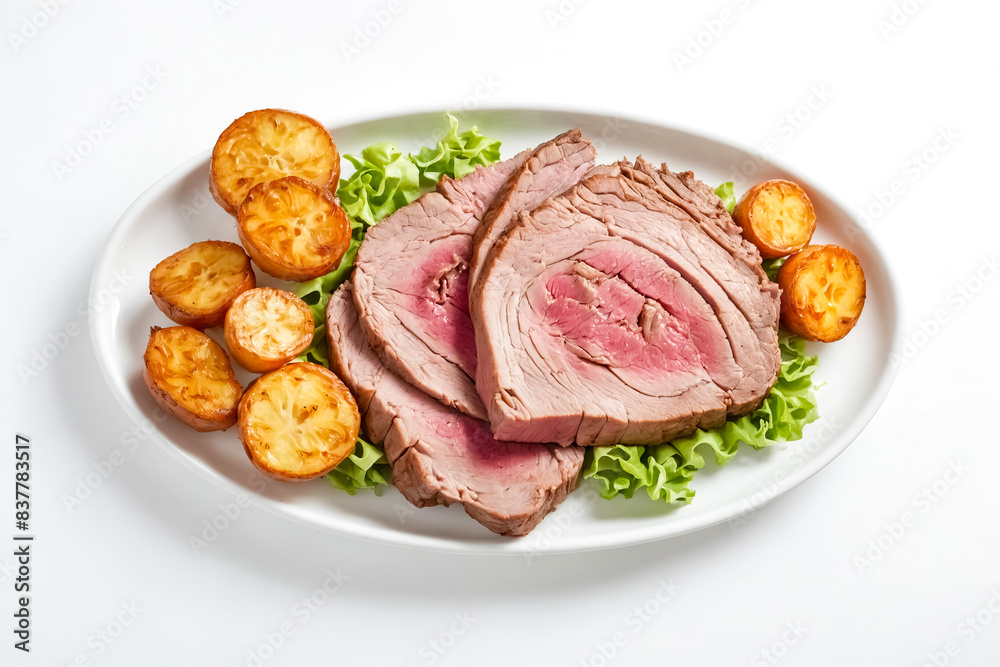 Sliced Roast Beef with Roasted Potatoes and Salad