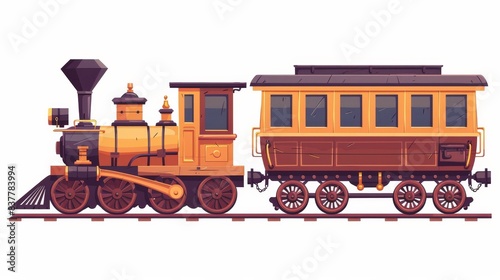 Railway train modern icon of locomotive with wagon. Modern illustration locomotive on white background. photo