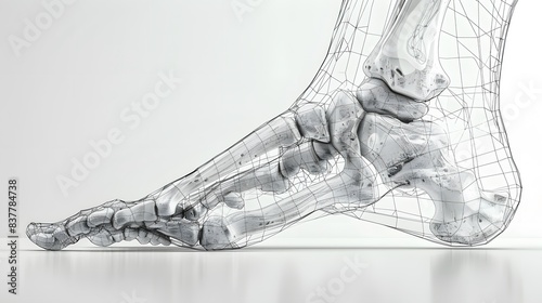 Detailed Wireframe Mesh of Human Foot Anatomy Revealing Bones and Muscles Structure photo