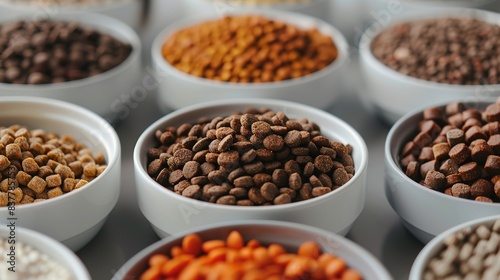 Assorted Dog Food Bowls Displaying Texture and Color Diversity