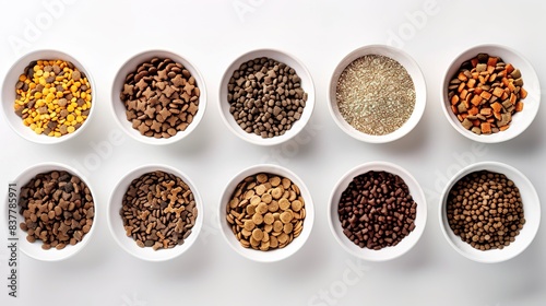 Assorted Dog Food Bowls Displaying Texture and Color Diversity