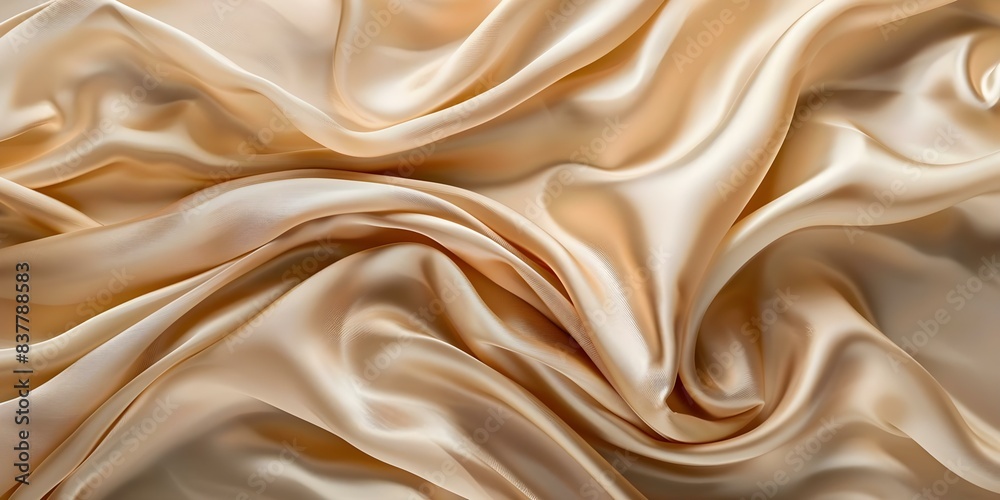 Macro shot of wrinkled beige silk fabric with sunlight shadow. Concept Textured Fabrics, Natural Lighting, Macro Photography, Abstract Shadow Art