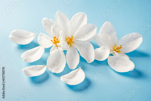 Delicate White Flowers on a Blue Background