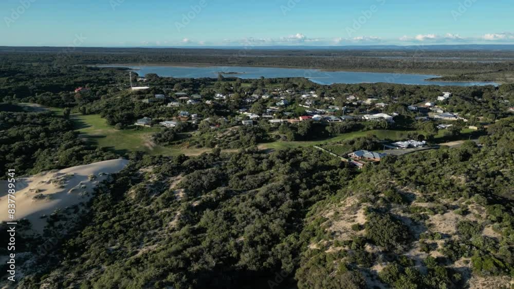 Beautiful landscape around Preston Beach town in Western Australia. Aerial forward ascending