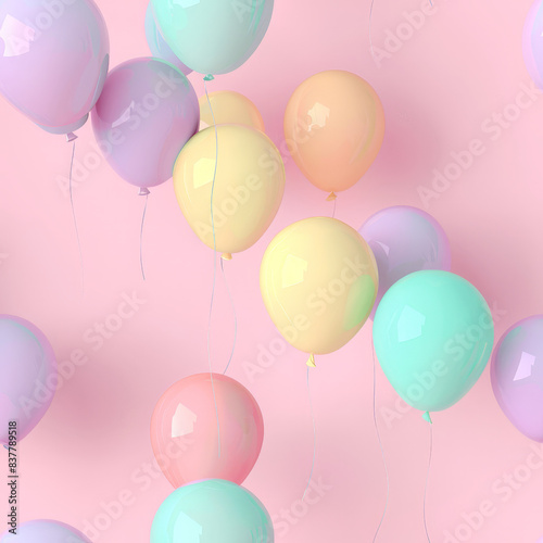 Playful 3D Render of Colorful Balloons Hovering over Soft Pastel Background