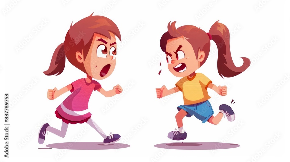 Kids' behavior. Cartoon brother and sister fighting. Cute girl and boy playing. Vector. Funny children and friends set. Kids' behavior. Cartoon brother and sister fighting. Cute girl and boy playing. Vector. Funny children and friends set.