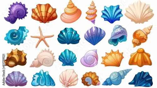 Seashells modern collection. Cartoon seashells.