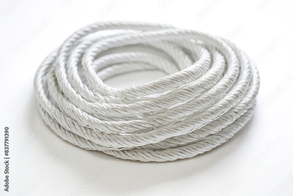 Naklejka premium White Rope Coiled on White Background