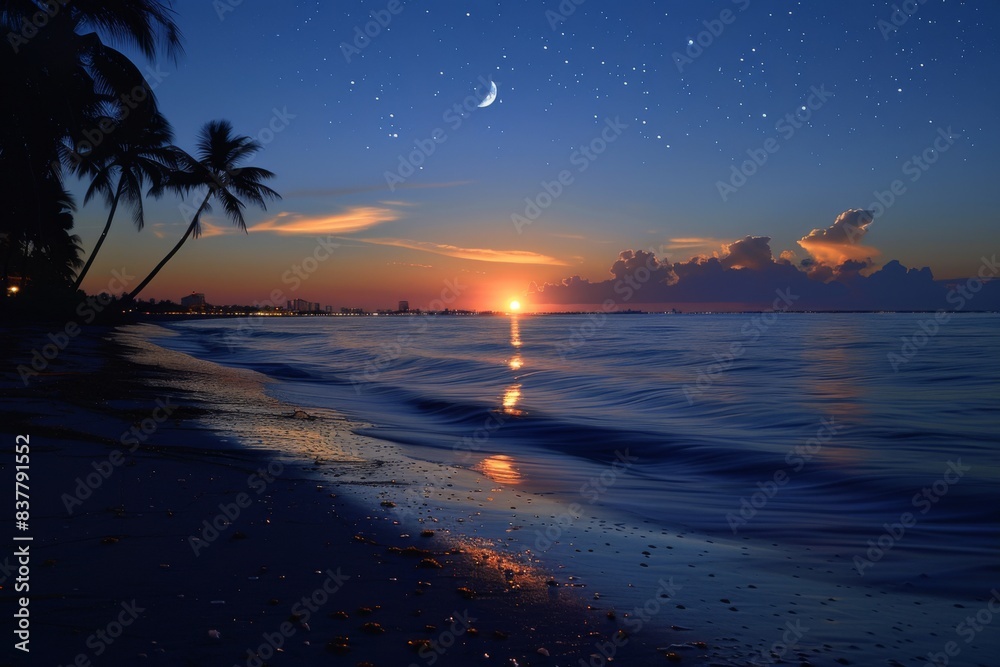 Beach sunset palm moon Beach sunset palm moon