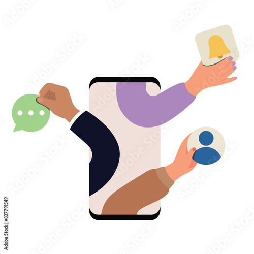 Hand holding icon of application interface. Smartphone screens and using applications. mobile app concept. 
