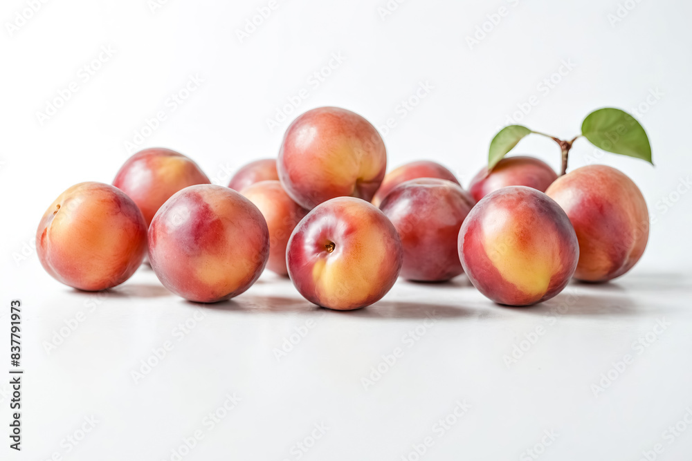 Close-up of fresh, ripe plums on a white background Close-up of fresh, ripe plums on a white background